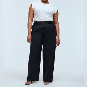 NWT - Madewell black pleated wide-leg trousers Linen Blend Size 24W